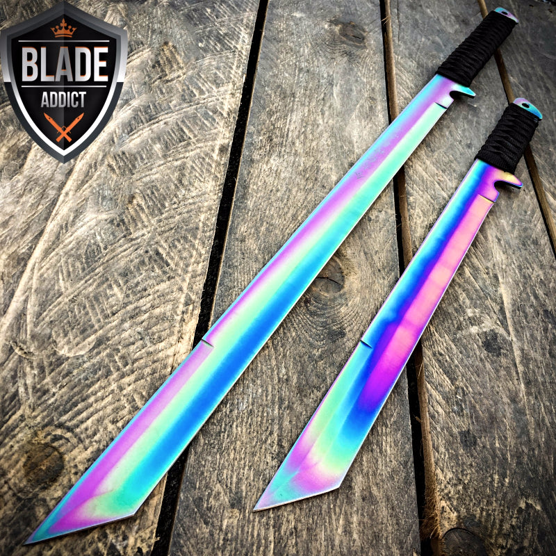 2PC 27" & 18" NINJA RAINBOW SWORD SET Machete