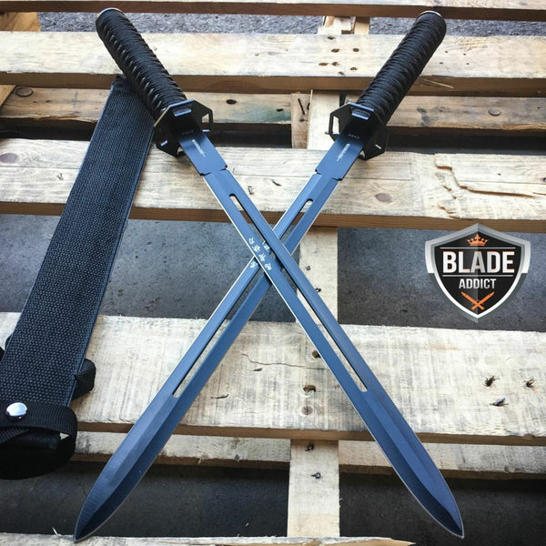 2 PC Black NINJA MACHETE SWORD ZOMBIE TACTICAL SURVIVAL KNIFE Fixed Blade -  MEGAKNIFE