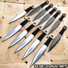12PC Ninja Hunting KNIVES Multicolor Combat Kunai Knife Set Case
