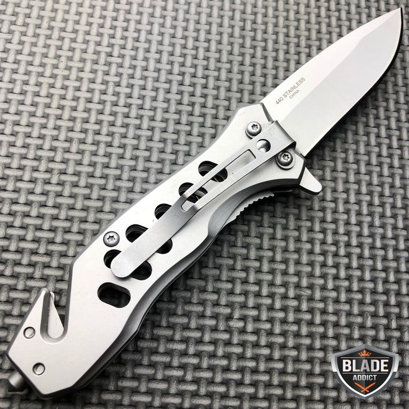6.5" Tactical Spring Assisted Open Folding Rescue Camping Survival Pocket Knife Silver